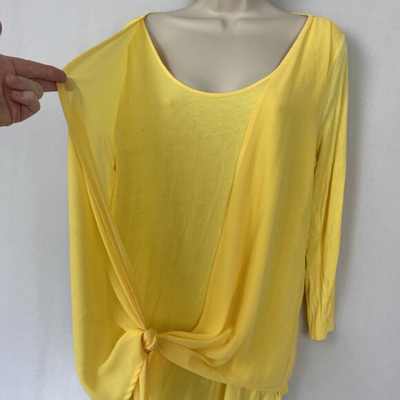 Joseph A. Top Womens Large Butter Yellow Sheer Chiffon Tie Front Layered TwoFer - Picture 3 of 12